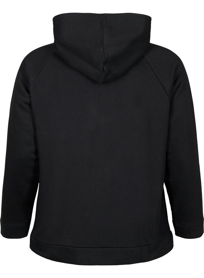 Sweat cardigan med hætte, Black, Packshot image number 1