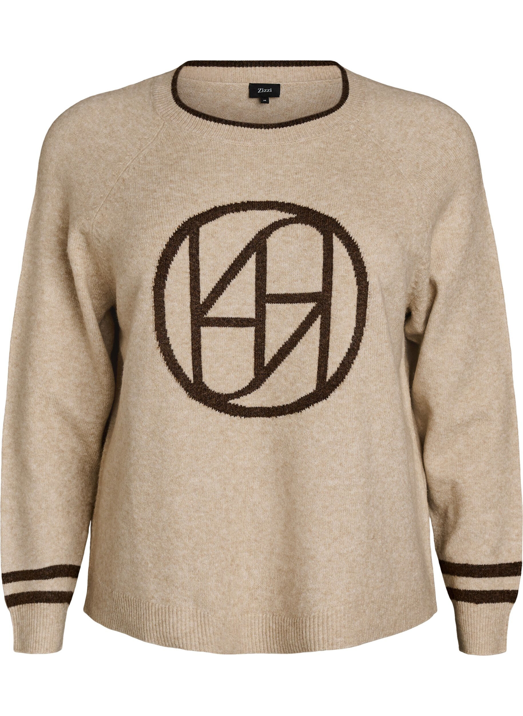 ZizziStrikbluse med logo og kontraststriber, Beige, Packshot image number 0