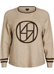 Strikbluse med logo og kontraststriber, Beige, Packshot image number 0