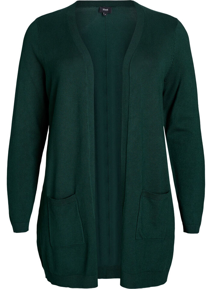 Lang strikcardigan i viskosemix, Gr&oslash;n, Packshot image number 0