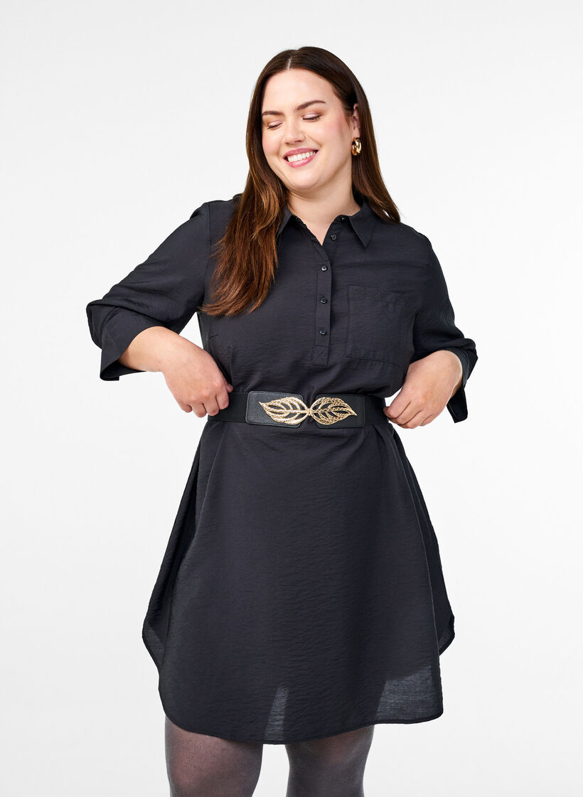 Elastisk taljebælte med guldfarvet bladspænde, Black, Model image number 1