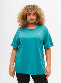 Kortærmet trænings t-shirt med rund hals, Green-Blue Slate, Model