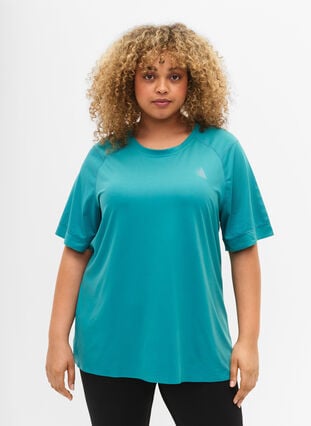 Kortærmet trænings t-shirt med rund hals, Green-Blue Slate, Model image number 0