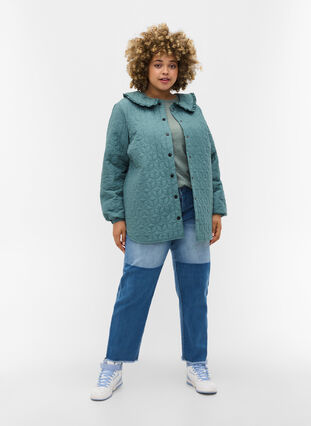 Quiltet jakke med krave og flæsekant, Sagebrush Green, Model image number 2