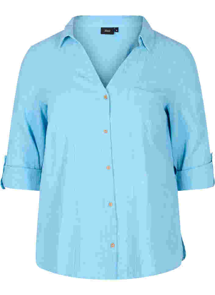 Skjortebluse med knaplukning, Alaskan Blue, Packshot image number 0