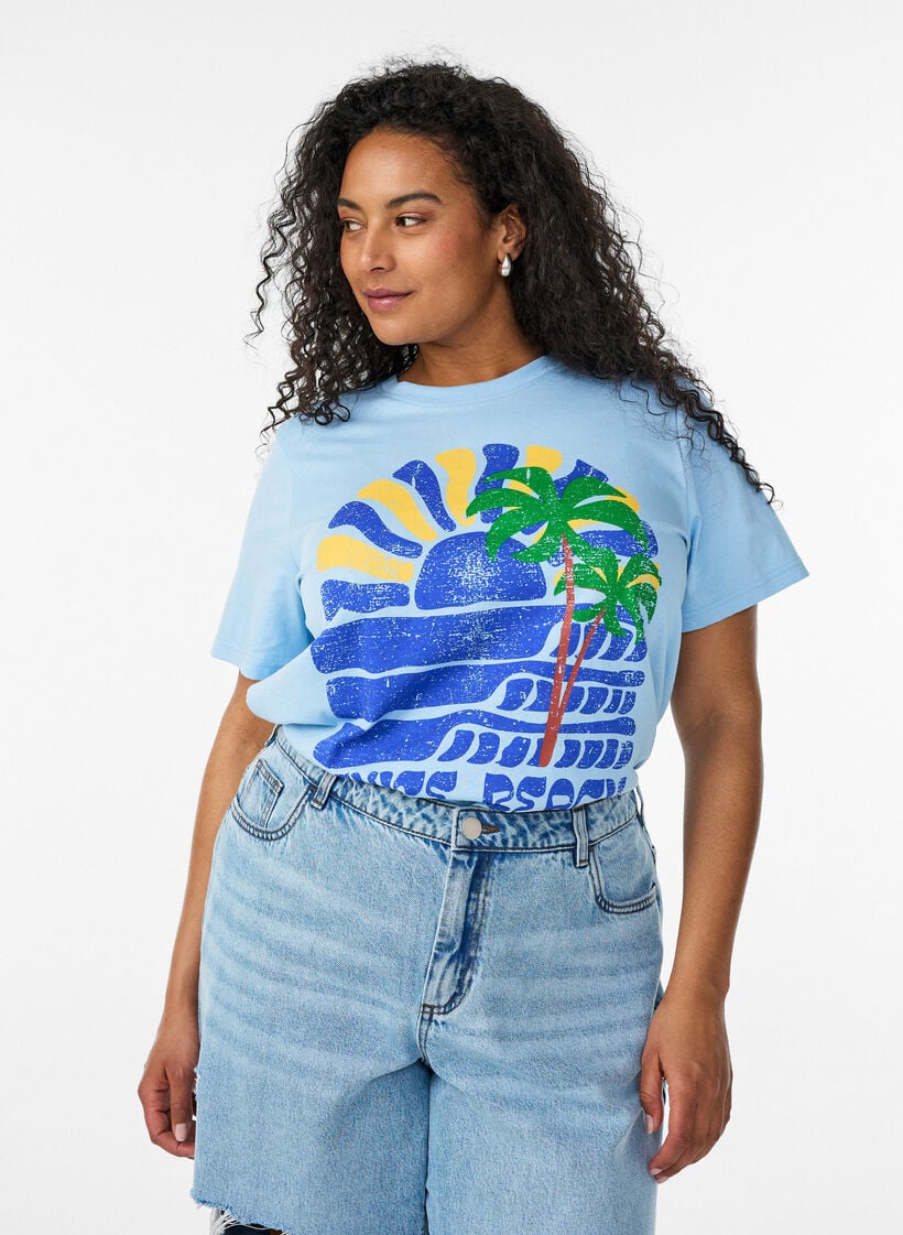 T-shirt i bomuld med print, Bl&aring;, Model image number 0