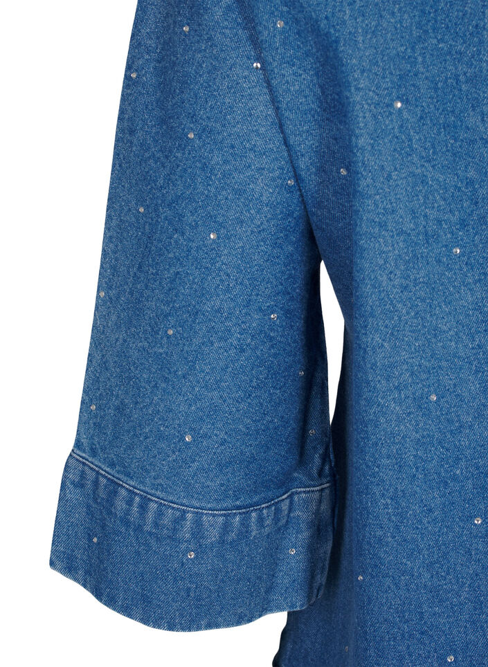 Denimskjorte med rhinsten og 3/4 ærmer, Bl. Denim Rhinestone, Packshot image number 3