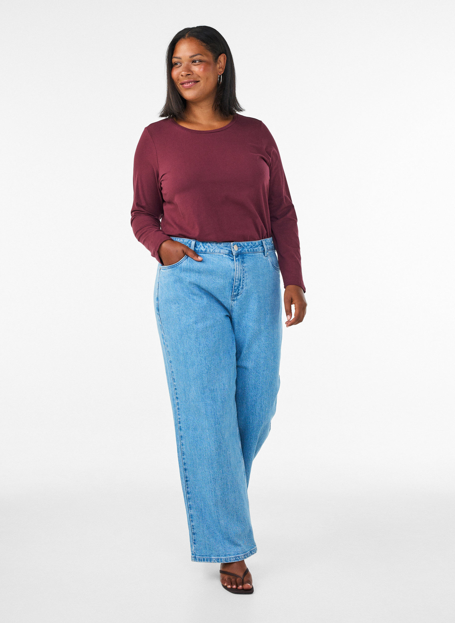 ZizziBasis jerseybluse med lange &aelig;rmer, R&oslash;d, Model image number 1