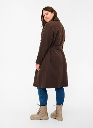 Lang frakke med lommer og bælte, Coffee Bean Mel., Model image number 1
