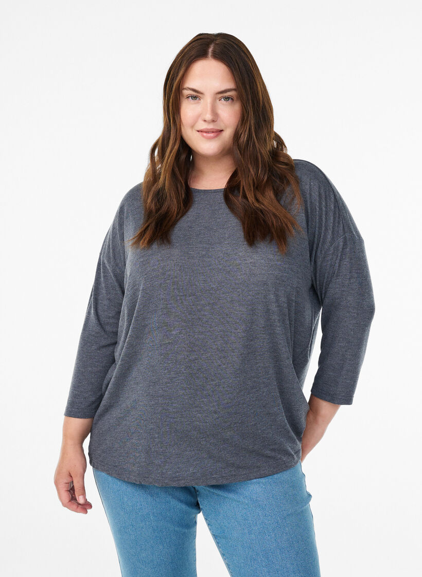Jerseybluse med 3/4 &aelig;rmer, Gr&aring;, Model image number 0