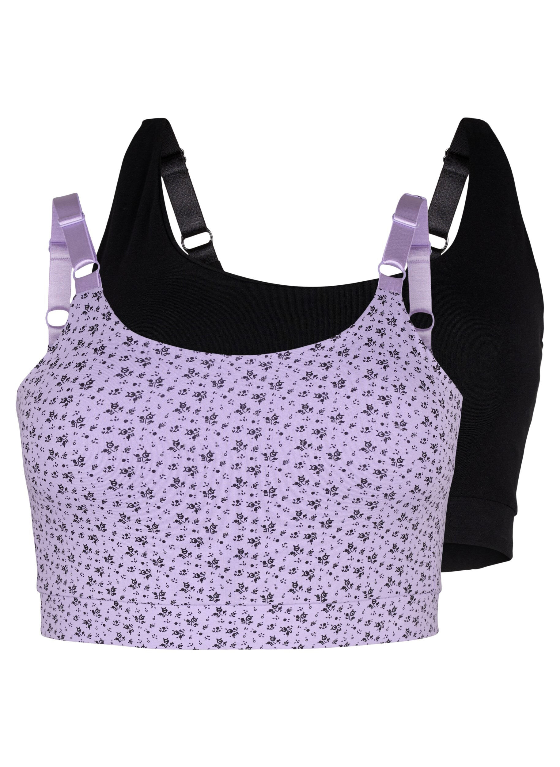 Zizzi 2-pak bh top i bomuld med justerbare stropper, Purple Rose/Black, Packshot image number 0