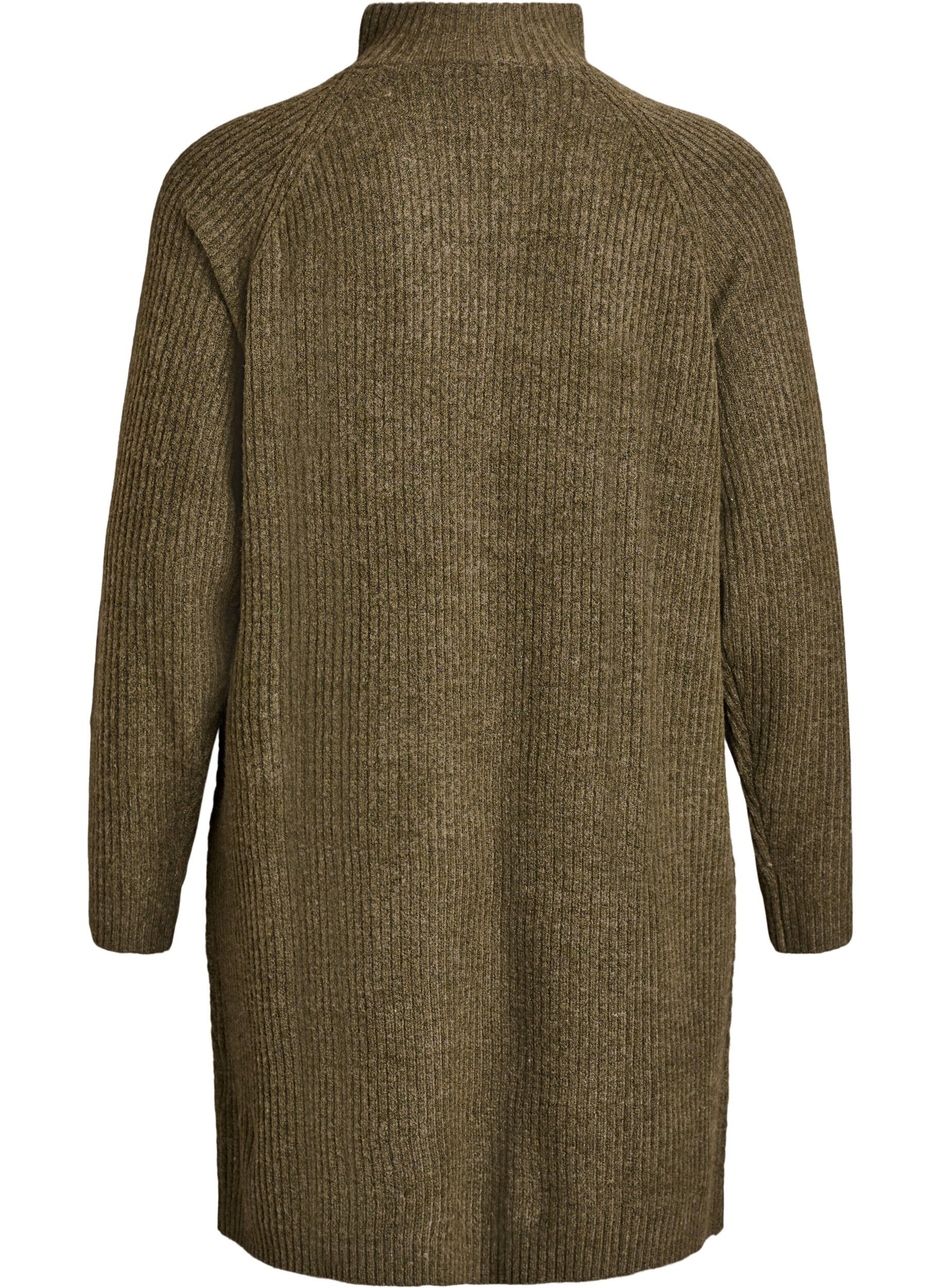 Zizzi Kn&aelig;lang strikkjole med h&oslash;j hals, Gr&oslash;n, Packshot image number 1