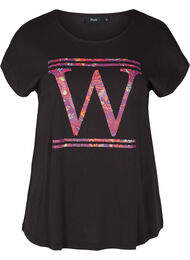 Økologisk bomulds t-shirt med farverigt tryk, Black W
