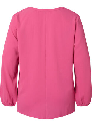 Ensfarvet bluse med v-hals, Shocking Pink, Packshot image number 1