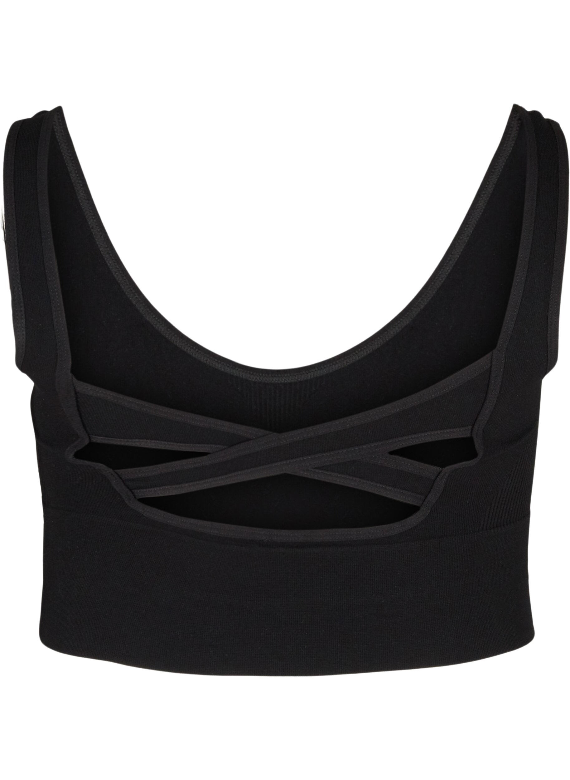 Zizzi Ensfarvet sports bh med krydset ryg, Black, Packshot image number 1