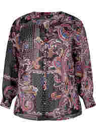 Skjorte med v-udskæring og print, Black/Brown Paisley, Packshot
