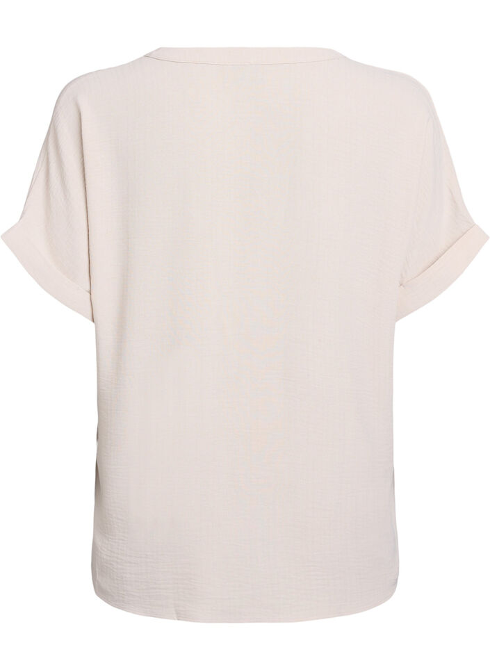 L&oslash;s bluse med korte &aelig;rmer, Beige, Packshot image number 1