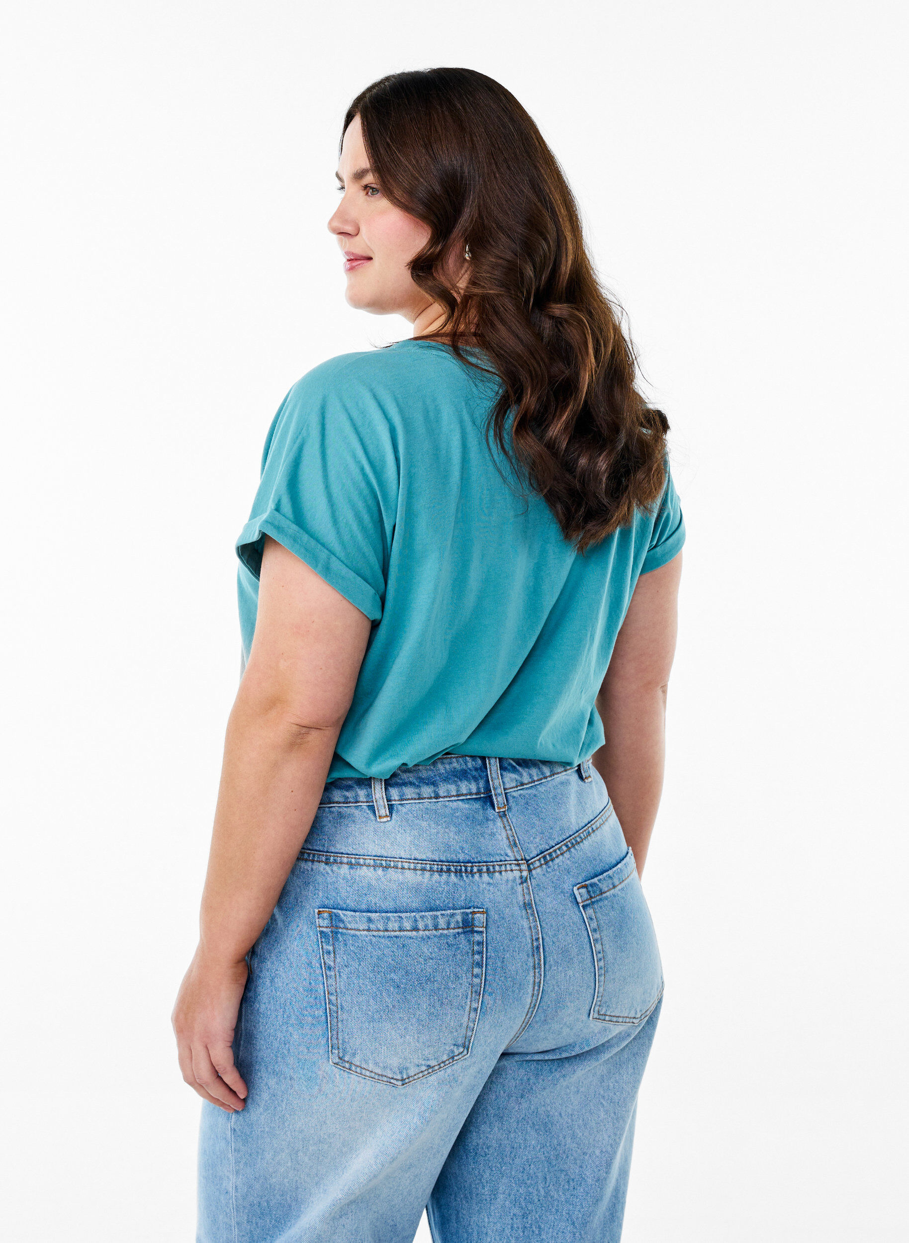 Zizzi Kort&aelig;rmet t-shirt i bomuldsblanding, Bl&aring;, Model image number 2