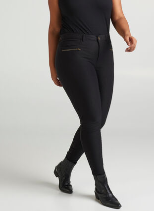 Tætsiddende bukser med lynlås detaljer, Black, Model image number 3
