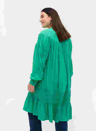 Langærmet viskose kjole med smockdetaljer, Mint, Model image number 1