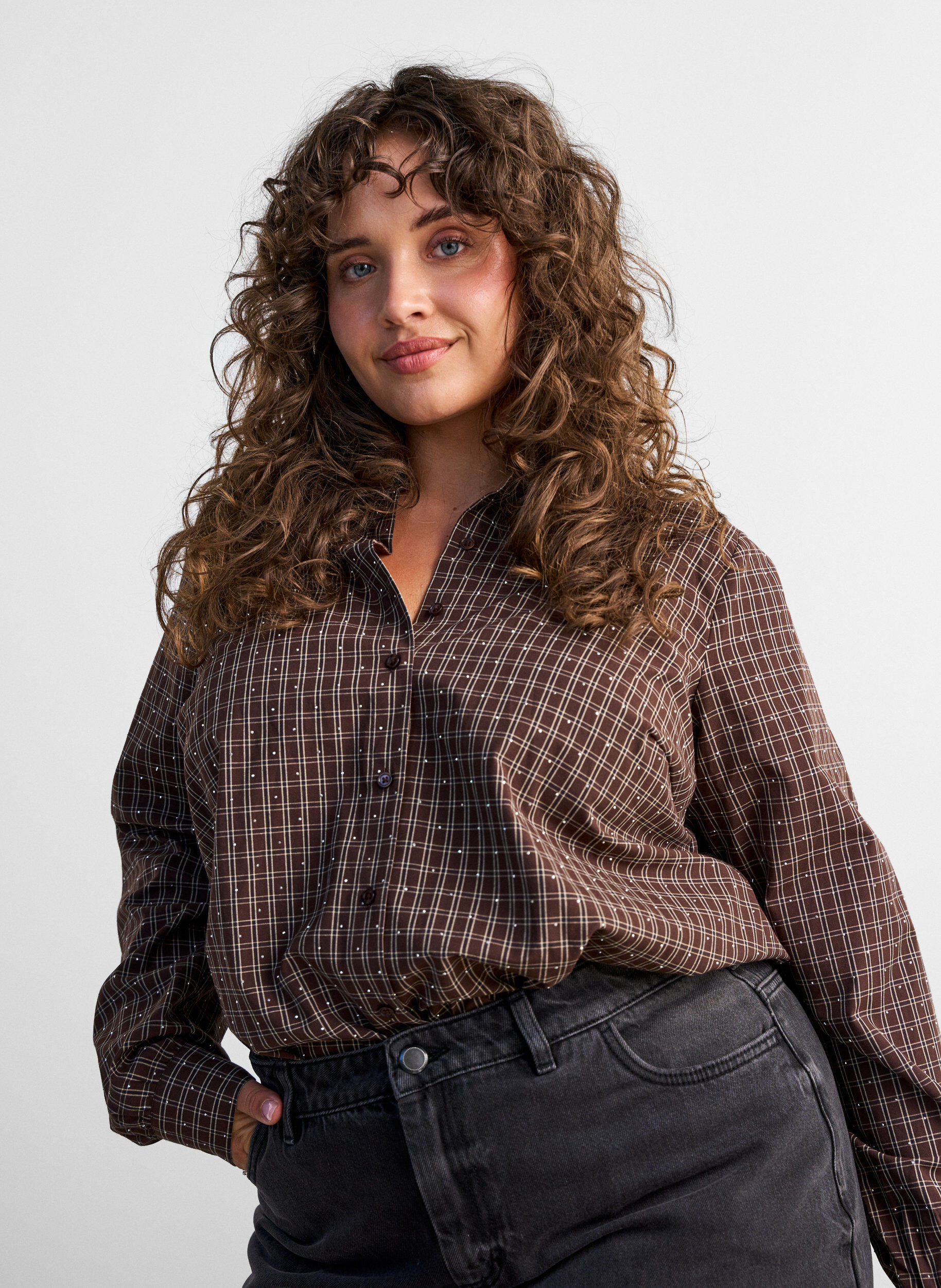 ZizziTernet skjorte med rhinsten, Brun, Model image number 3