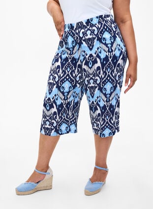 Culotte bukser i viskose med print, Blue Ethnic AOP, Model image number 2