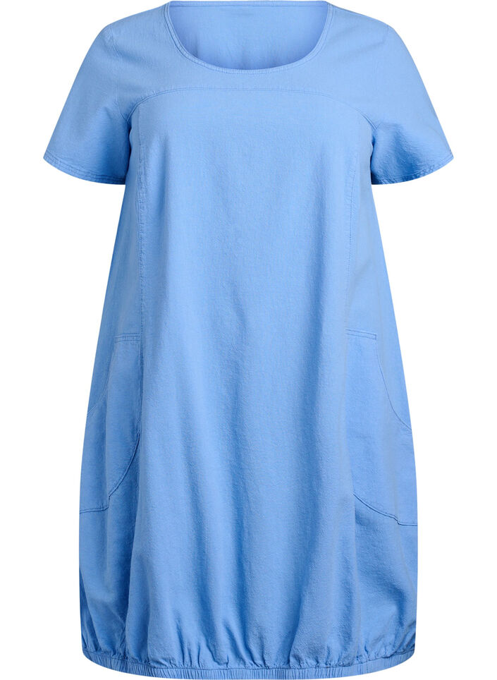 Kort&aelig;rmet kjole i bomuld, Bl&aring;, Packshot image number 0