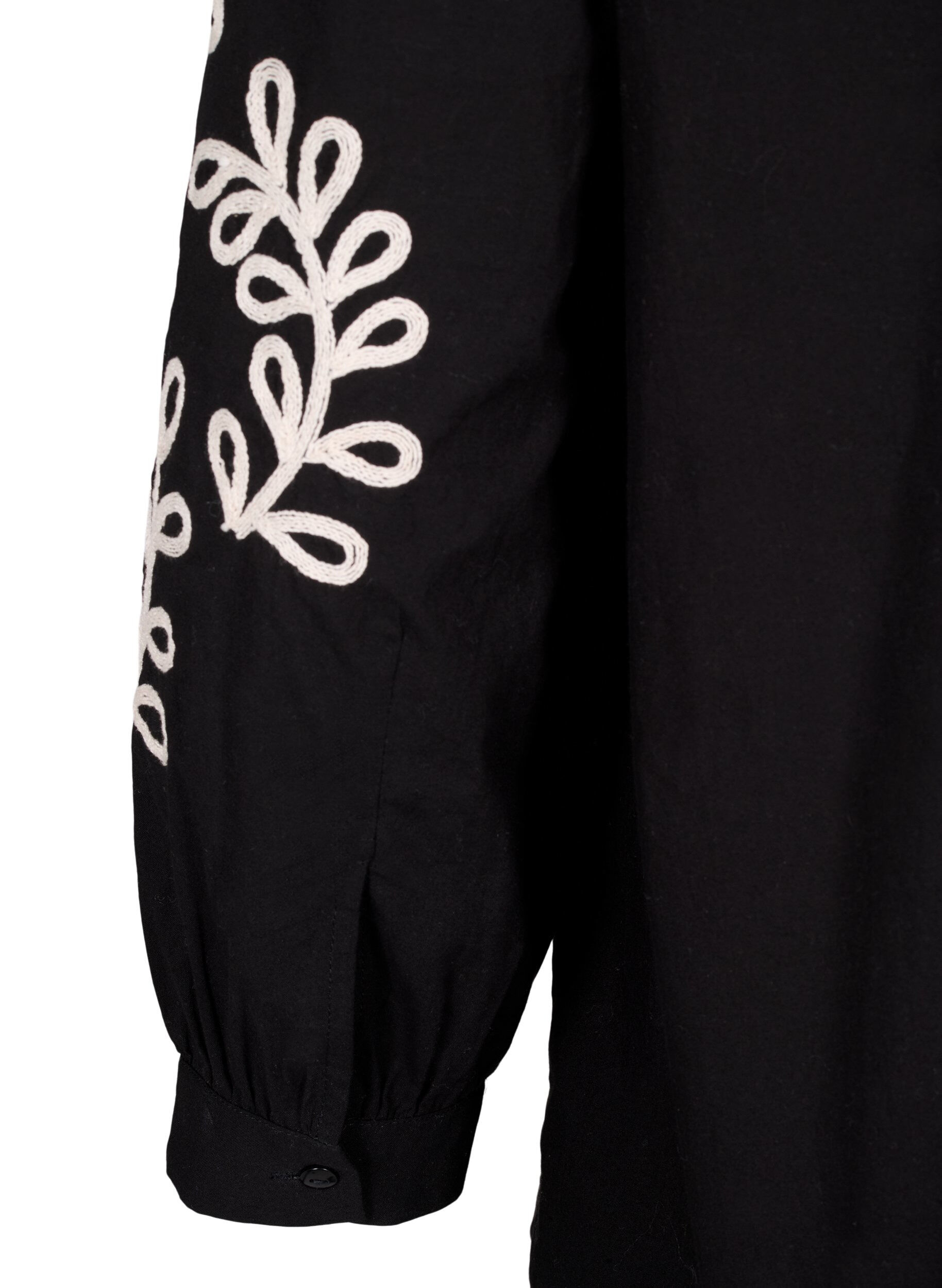 Zizzi L&oslash;s skjorte i bomuld med broderi, Black, Packshot image number 4