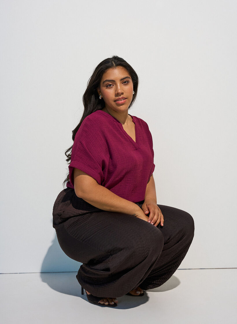 L&oslash;s bluse med korte &aelig;rmer, R&oslash;d, Model image number 0