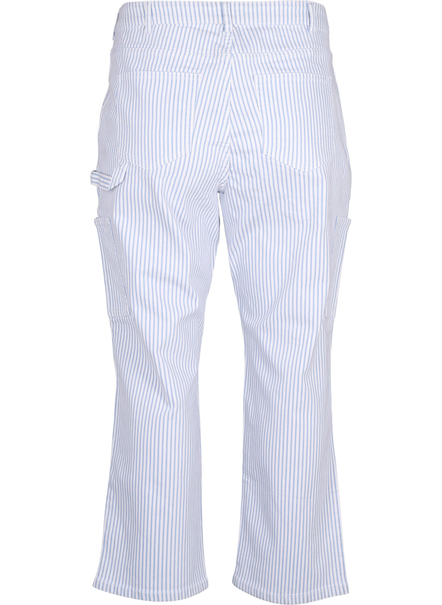 Zizzi Stribede cargo jeans med straight fit, Blue White Stripe, Packshot image number 1