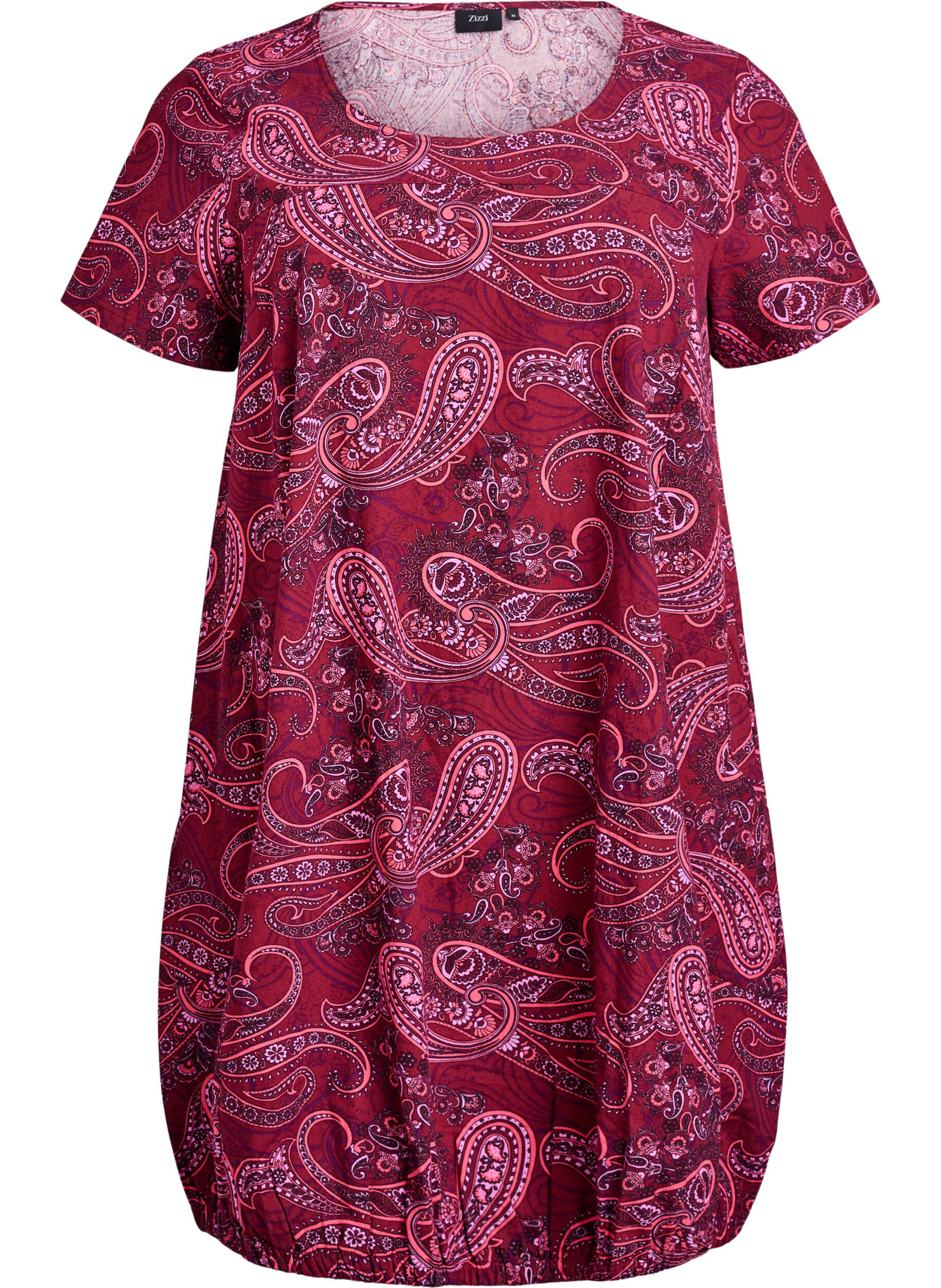 ZizziKort&aelig;rmet bomuldskjole med print, R&oslash;d, Packshot image number 0