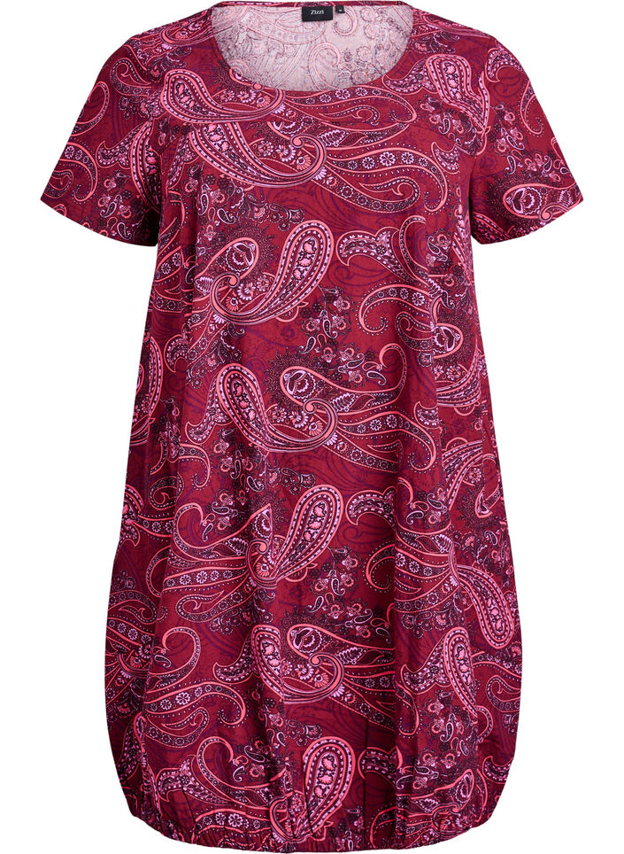 Kort&aelig;rmet bomuldskjole med print, R&oslash;d, Packshot image number 0