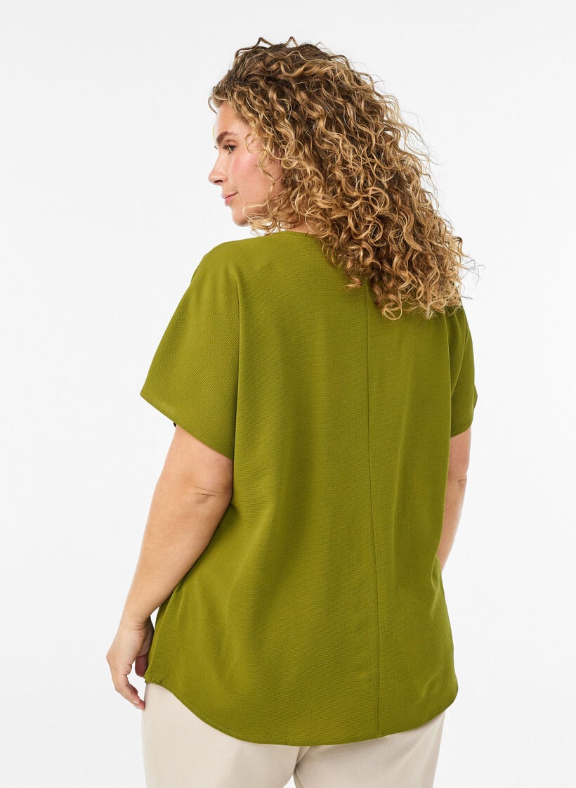 Bluse med korte &aelig;rmer og rund halsudsk&aelig;ring , Gr&oslash;n, Model image number 2