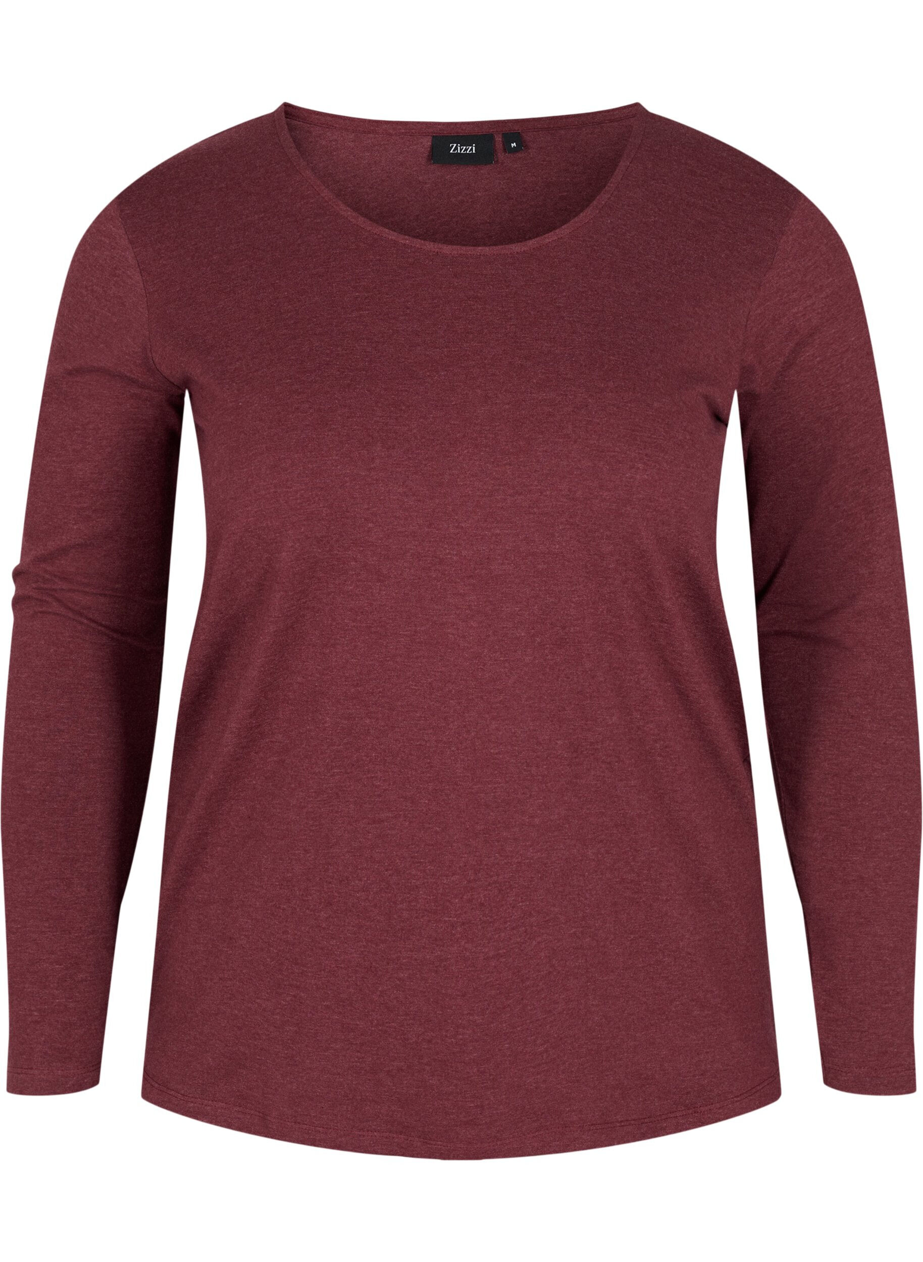 Zizzi Basis bluse med lange &aelig;rmer, Cabernet Melange, Packshot image number 0