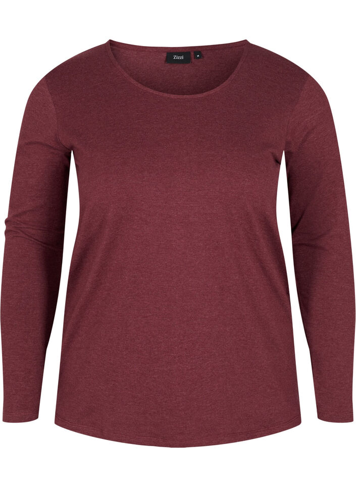 Basis bluse med lange ærmer, Cabernet Melange, Packshot image number 0