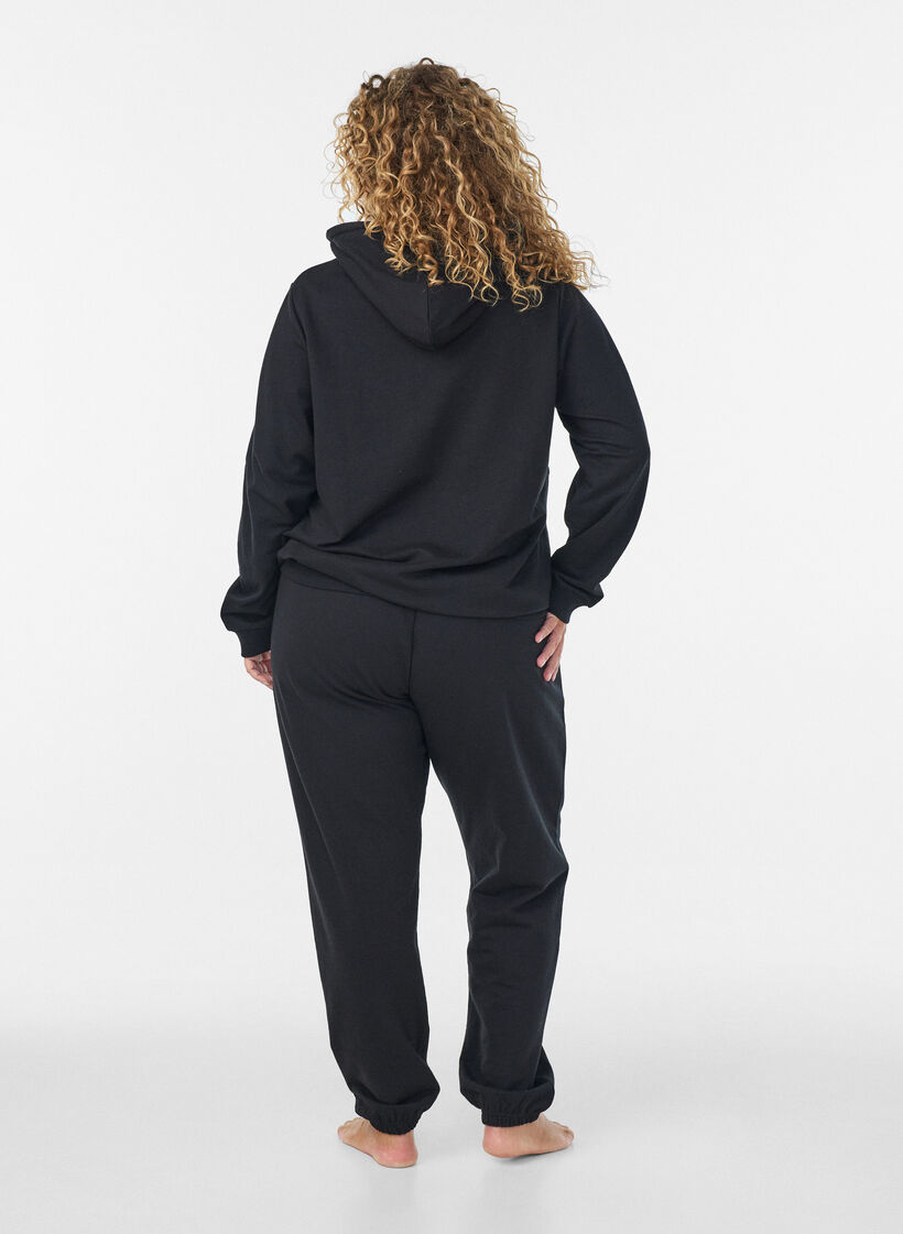 Sweatshirt med h&aelig;tte og print, Sort, Model image number 2