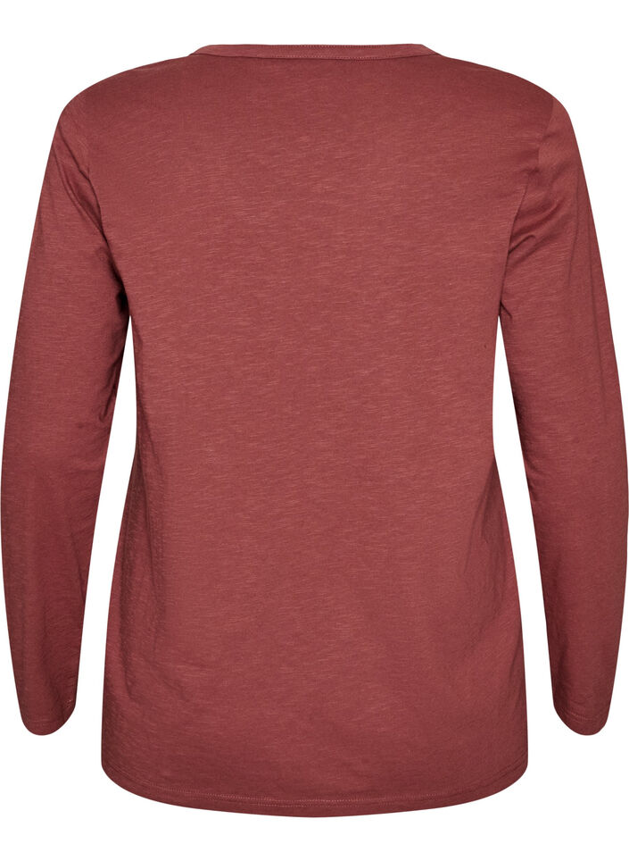 Lang&aelig;rmet t-shirt med V-hals og knapper, Brun, Packshot image number 1