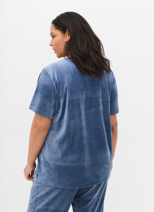 Kortærmet velour t-shirt, Vintage Indigo, Model image number 1