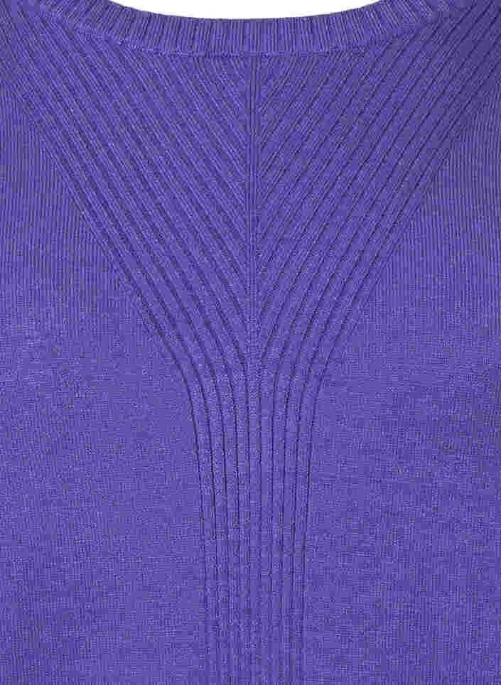Ensfarvet strikbluse med ribdetaljer, Purple Opulence Mel., Packshot image number 2