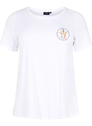 Bomulds t-shirt med fronttryk, White Chest Print, Packshot image number 0