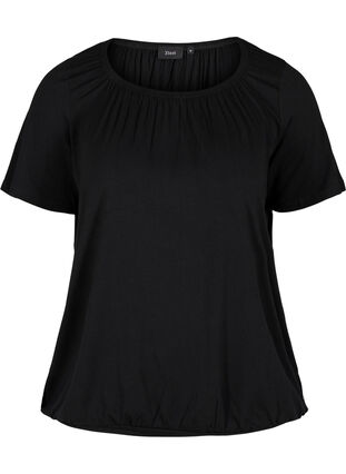 Kortærmet viskose t-shirt med elastik , Black, Packshot image number 0