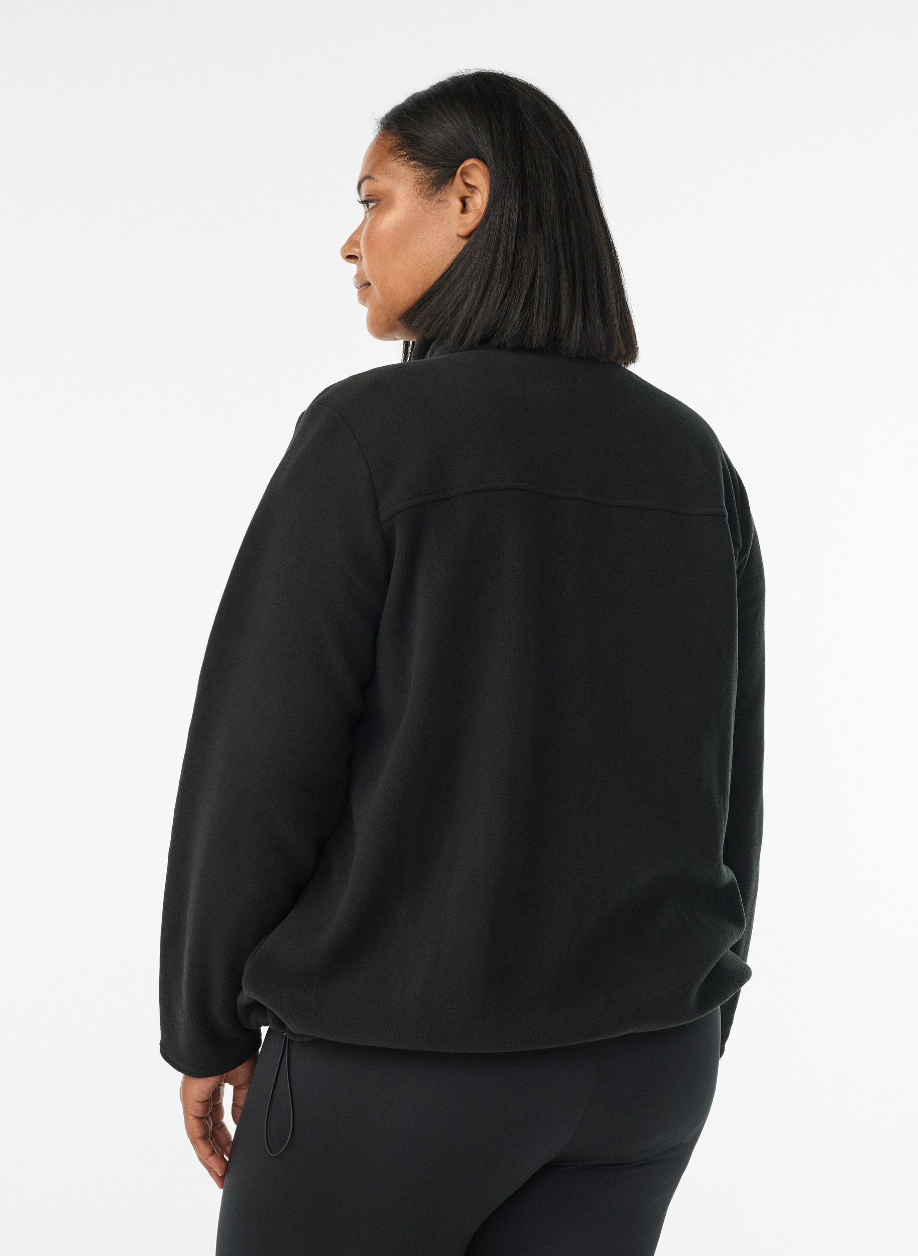 Zizzi Fleece jakke med lommer, Sort, Model image number 2