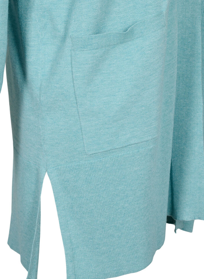 Lang strikket cardigan med lommer, Reef Waters Mel., Packshot image number 3