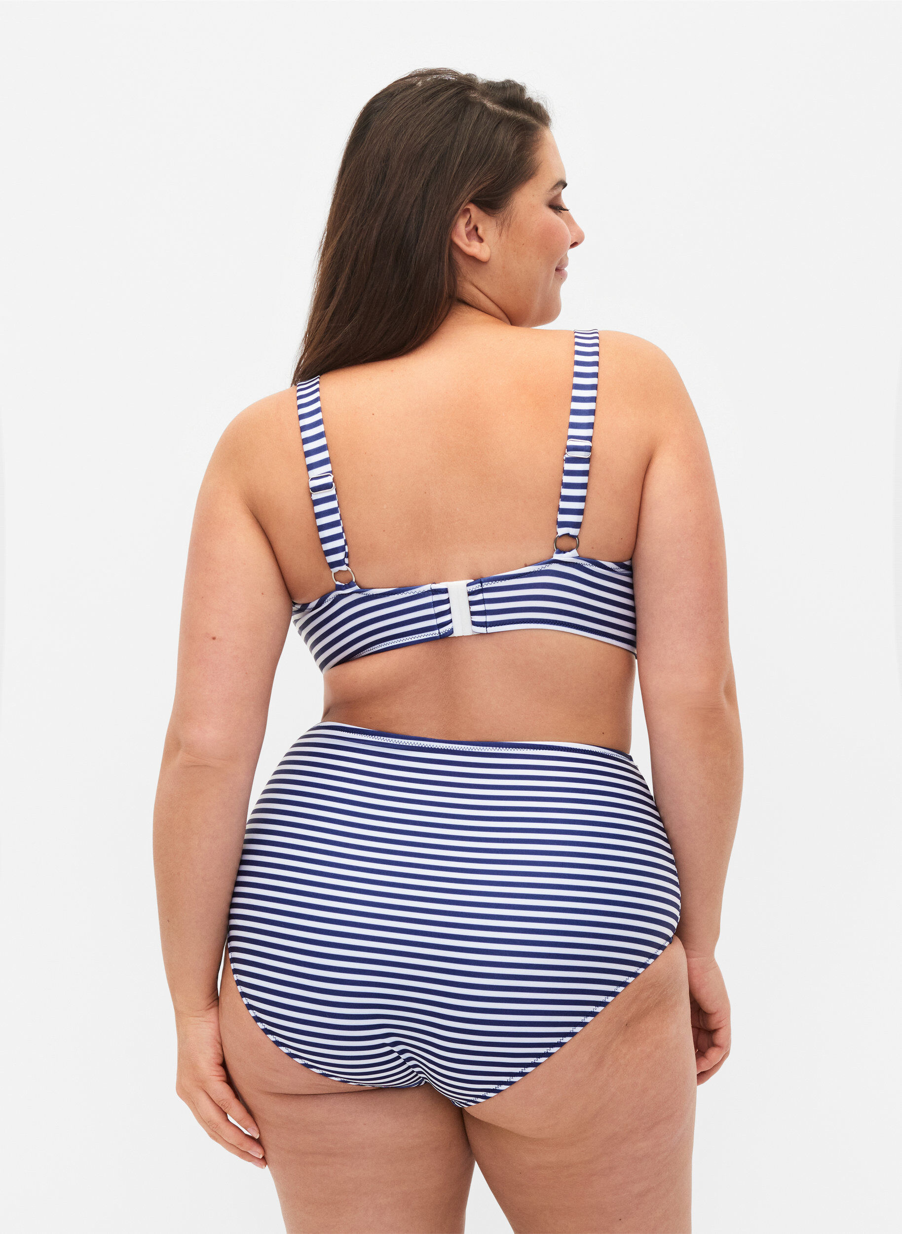 Zizzi Stribet bikinitrusse med h&oslash;j talje, Bl&aring;, Model image number 1