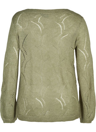 Mønstret strikbluse med uld, Sea Spray mel, Packshot image number 1