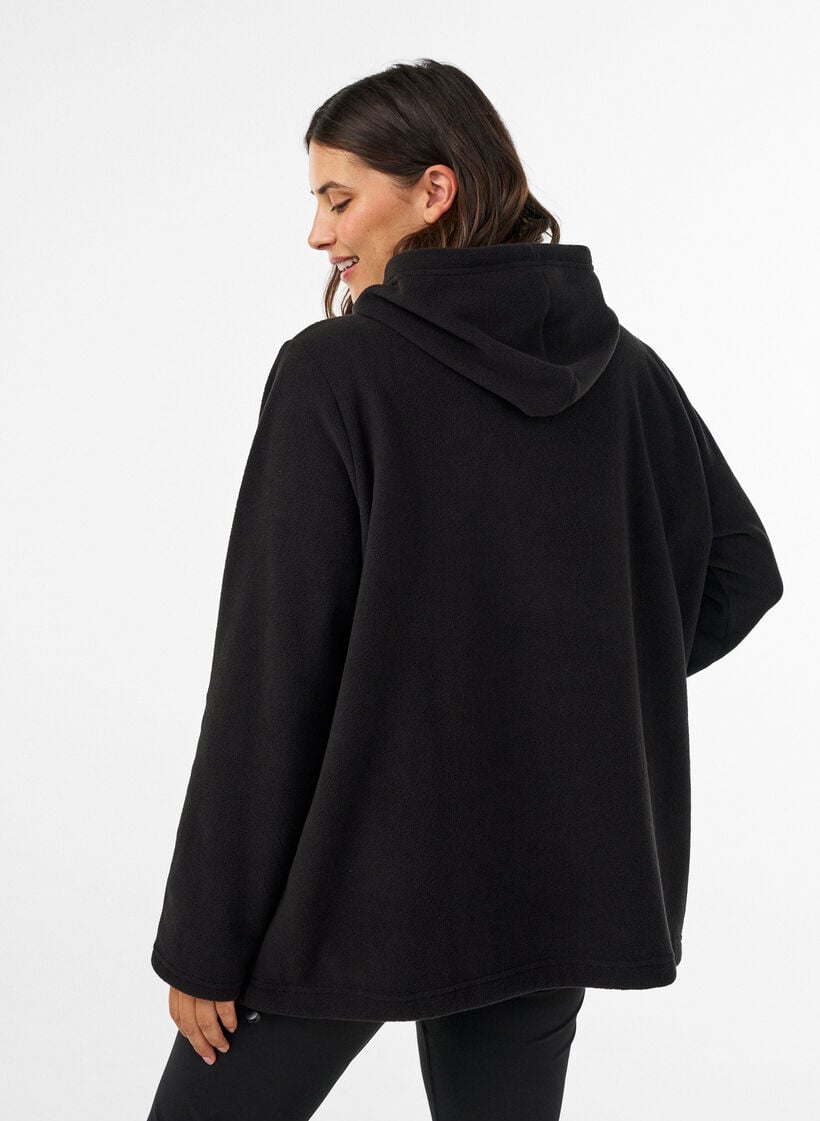 Fleecehoodie med h&oslash;j hals og broderet tekst, Sort, Model image number 2