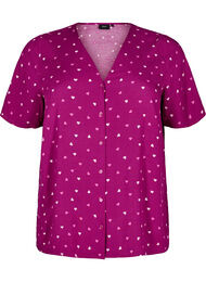 Natbluse i viskose med hjerteprint, Rød