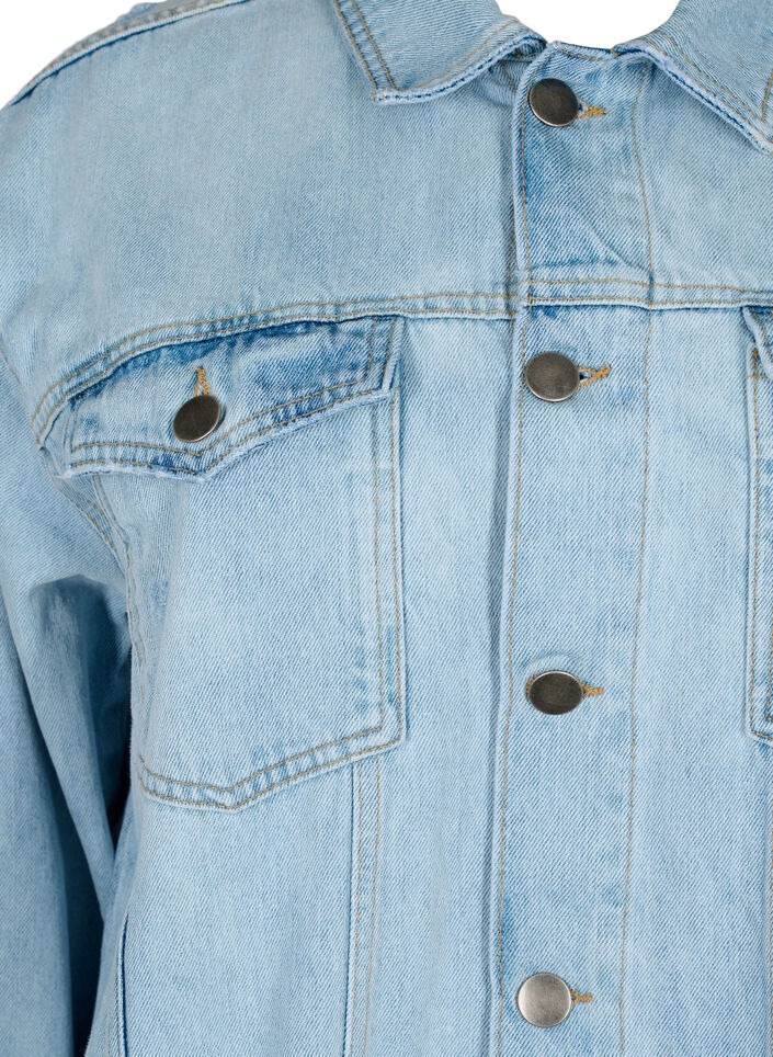 Løstsiddende denimjakke med sliddetaljer, Light blue denim, Packshot image number 2