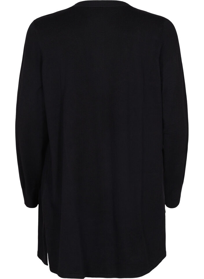 Strikket cardigan med slids og rib, Black, Packshot image number 1
