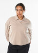 Jerseybluse med krave og V-udskæring, Beige, Model image number 0